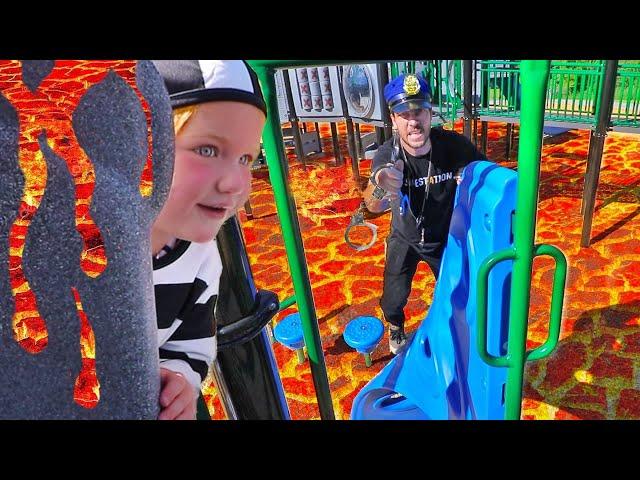 COPS vs ROBBERS - THE FLOOR IS LAVA CHALLENGE and PRISON ESCAPE at the Park! (new game with dad)