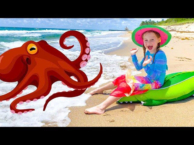 Nastya and dad - adventures on the beach