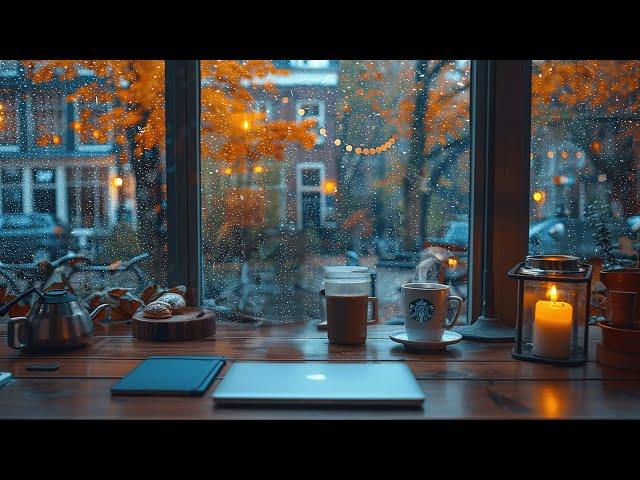 Cozy Up! Rainy Autumn Cafe Ambience ️ Smooth Jazz Background Music & Rain Sounds for Relax, Study