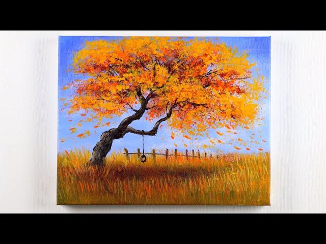 Autumn Tree Landscape Painting | Acrylic Painting | Autumn Tree Painting for Beginners