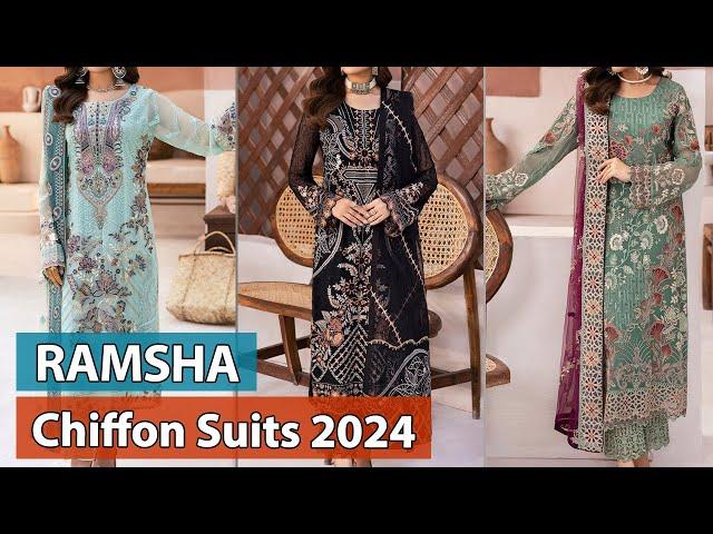 Latest Ramsha Designer Embroidered Chiffon Stylish Pakistani Dresses