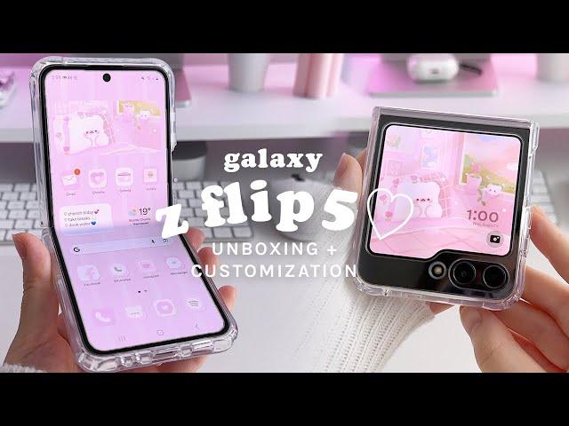 samsung galaxy z flip 5 unboxing + customization ‍️ | cute & aesthetic android theme tutorial 