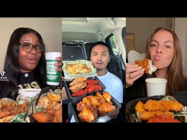 Mukbang ASMR  ~ Tiktok Compilation pt.4 || Wingstop, Raising Canes, Chipotle, Wendy's,Ramen