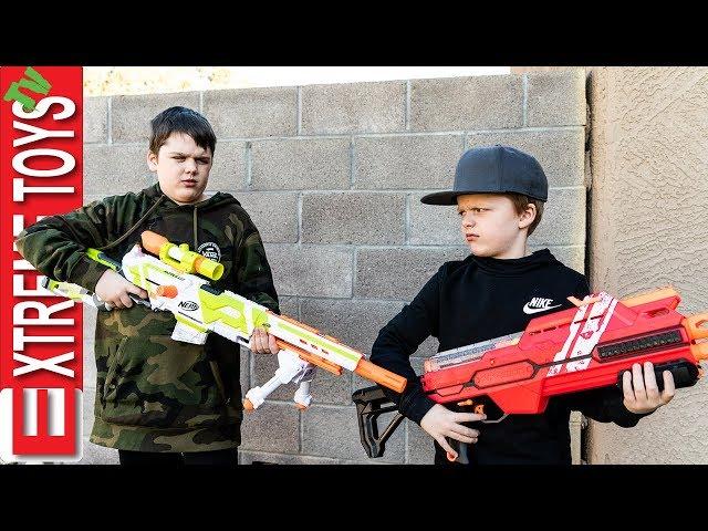 New Nerf Blaster Battle! Ethan Attacks Cole with Nerf Modulus Longstrike.