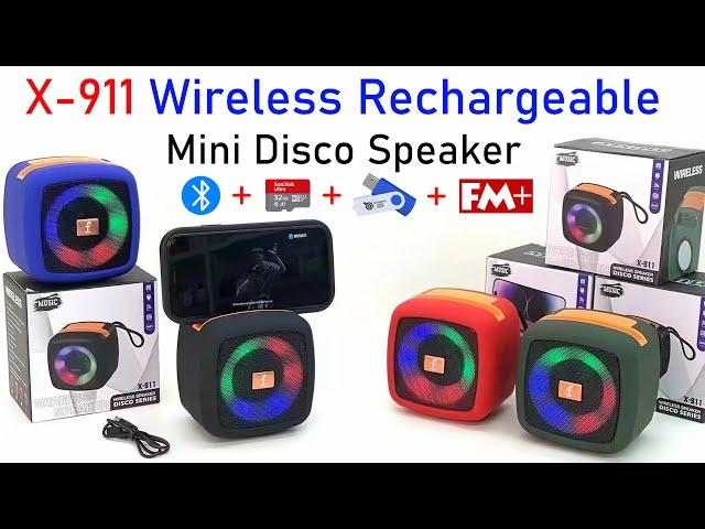 X-911 Wireless Portable Rechargeable Mini Disco Speaker With Bluetooth, FM, AUX, TF Card, Pen Drive