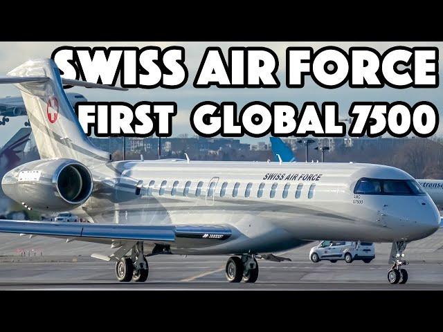 NEW VIP TRANSPORT! Swiss Air Force's FIRST Bombardier Global 7500 Test Flight in Montreal (YUL/CYUL)