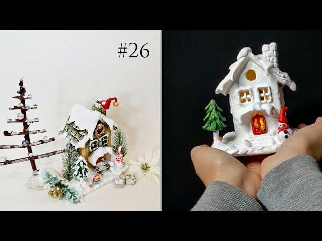 Miniature Christmas Fairy Cottage House - Cardboard - Air Dry Clay Craft Ideas - DIY