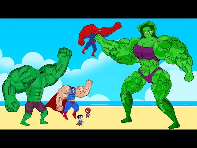 Team Hulk & Spider Man, Super Man Vs Evolution Of MUSCLE- SHE HULK: Who Is The King Of Super Heroes?