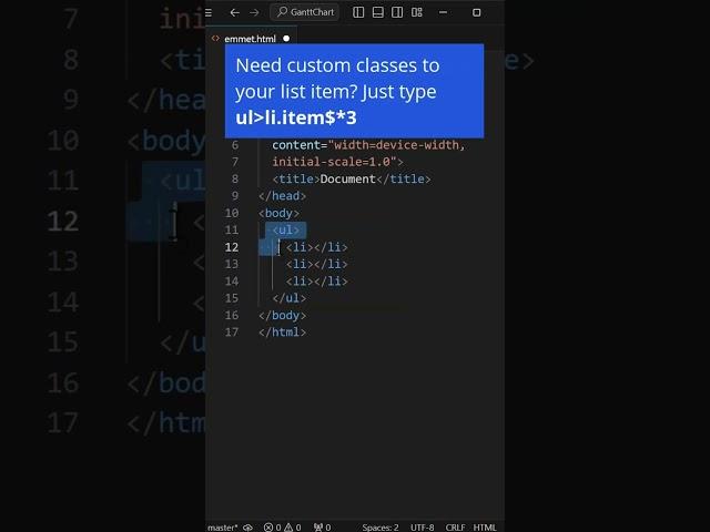 Create HTML Lists in Seconds with Emmet Shortcuts