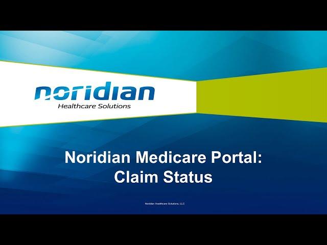 Noridian Medicare Portal: Claim Status