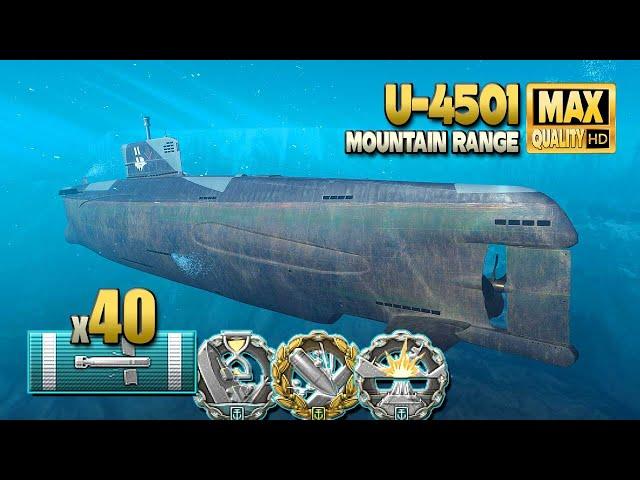 Submarine U-4501: 40 torpedo hits on map Mountain Range - World of Warships