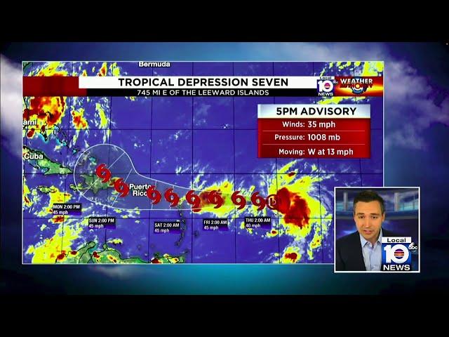 Tropical Depression Seven moving westward with no change in strength