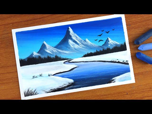 Simple Oil Pastel Winter landscape painting for beginners | Oil Pastel Drawing Winter