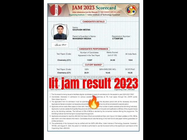 IIT JAM RESULT 2023 | MSC CHEMISTRY