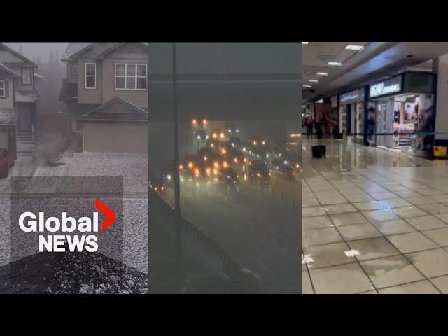 Alberta storms: Calgary airport terminal damaged as hail, heavy rains hit city