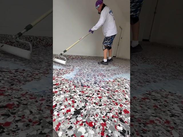 Slab 35 installation over our 1” flakes. #polyaspartic #garagefloorcoating #garage #qualityepoxy