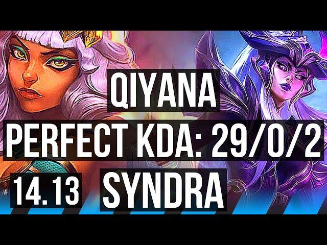 QIYANA vs SYNDRA (MID) | 29/0/2, Legendary, 72% winrate, Quadra, 8 solo kills | EUW Master | 14.13