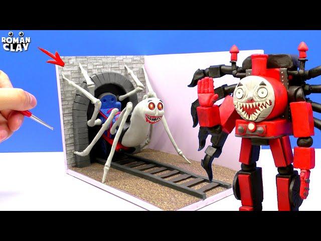 Cursed Thomas SPIDER vs Choo Choo Charles TRANSFORMER | Diorama Roman Clay