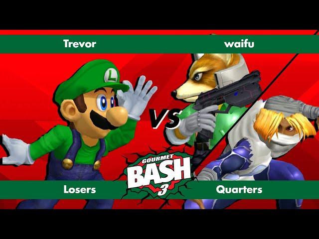 Gourmet Bash #3 - Trevor (Luigi) vs waifu (Fox/Sheik) - Melee Singles - Losers Quarters