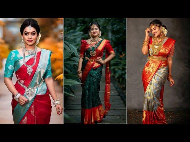 New Kanchipuram silk sarees, Latest Silk pattu sarees with combination ideas of blouse, Silk sarees