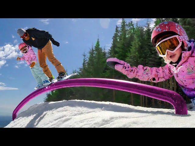 SNOWBOARD with Adley & Dad!! Learn Snowboarding with us at a Ski Resort! winter snow shred routine