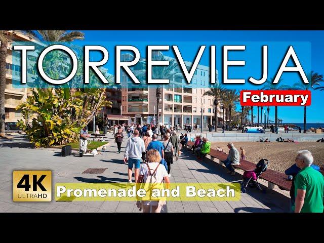 Torrevieja - Promenade and Beach, February 2025 - Spain | Costa Blanca - Walking tour [4k 60fps]