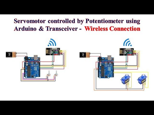 Servomotor controlled by Potentiometer using Arduino & Transceiver - Wireless Connection