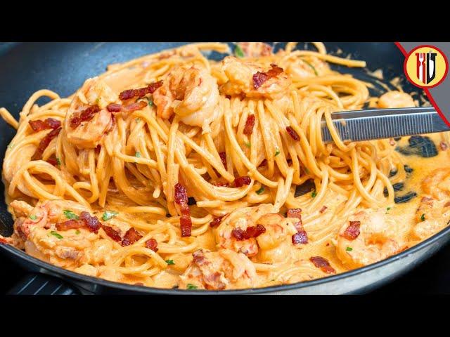 Easy creamy shrimp and bacon pasta