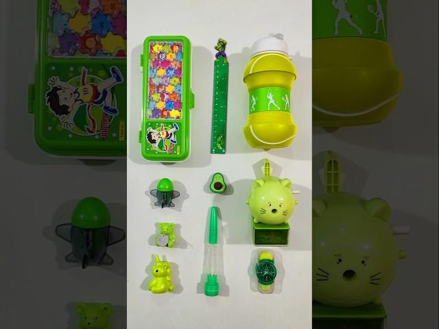 Cute Green Stationery Items, Pen, Geometry Box, Sharpener, Erasner #stationery #backtoschool #shorts