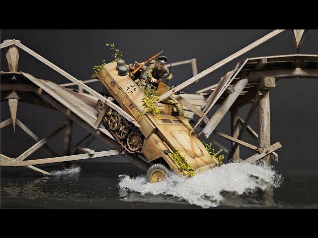 Bridge Collapse Sd.Kfz.250 falls into the Water Diorama scale 1:35