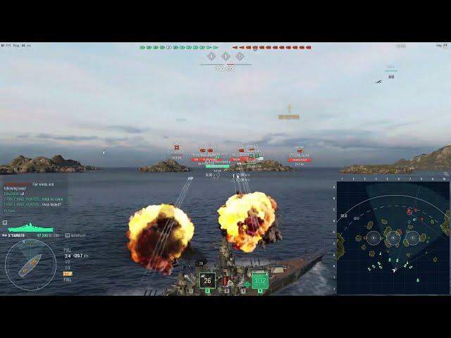 World of Warships - Yamato Dev Strike Hidenburg at 25 km