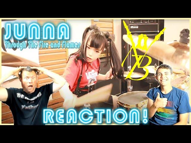 JUNNA is HOW old?!?! | Drum Cover: Through The Fire and Flames (REACTION)