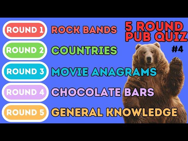 The 5 Round Pub Quiz | Rock Bands, Countries, Anagrams, Chocolate, General Knowledge (4)