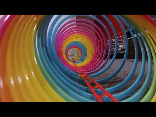 Marble Run through a Giant Slinky