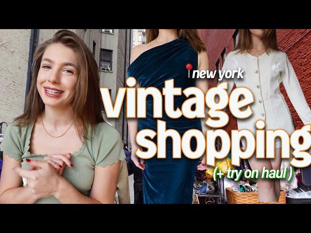 VINTAGE SHOPPING in NYC  (+ try on haul ) | thrift vlog 46