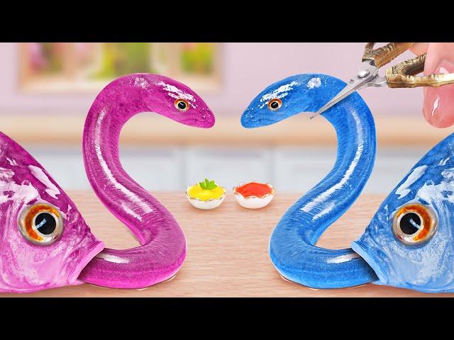 Fishing Eel Fish By Egg  Cooking Miniature Grilled Eel And Crispy Fried Fish  Mina Mini Kitchen