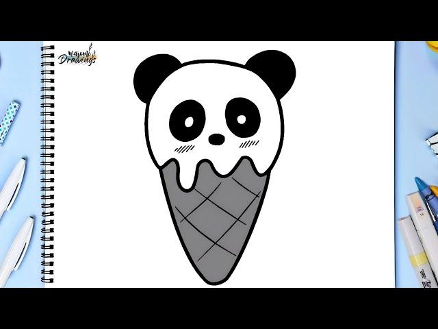 How to draw CUTE PANDA ICE CREAM CONE step by step