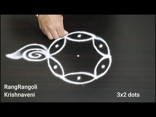 Small Daily Rangoli3x2 dots Easy KolamSimple MugguluRangRangoli Krishnaveni