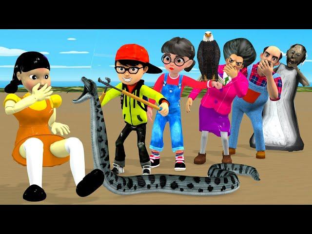 Scary Teacher 3D vs Squid Game Catching Poisonous Snakes Rescuing Squid Doll 5 Times Challenge