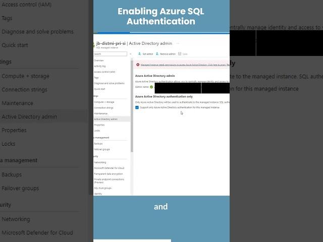 Azure SQL Managed Instance Series -Enable SQL OR Azure Active Directory only authentication #shorts