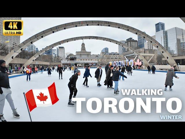  Walking Through Downtown Toronto in Winter | Real Sounds | -15°C | 4K Tour
