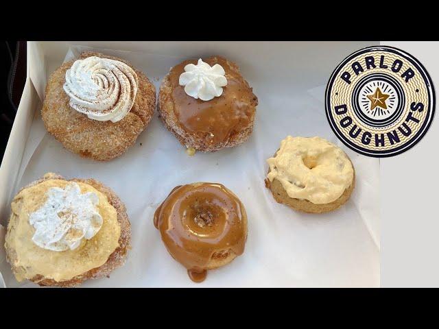 Parlor Doughnuts Apple Pie, Pumpkin Chai Cheesecake (Reg, GF/Vegan), Salted Caramel (Reg, GF/Vegan)