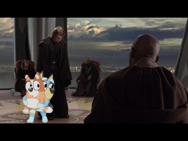 Bluey and Bingo interrupt a Jedi Council meeting