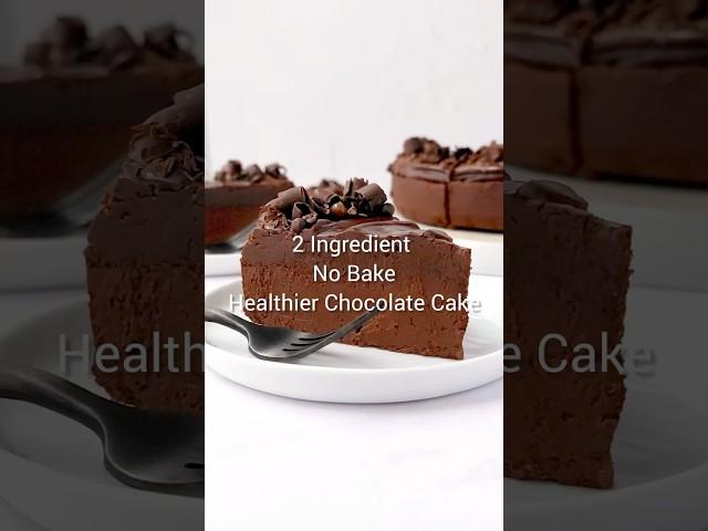 This 2-Ingredient Healthier Chocolate Cake doesn’t require any baking.  #recipes