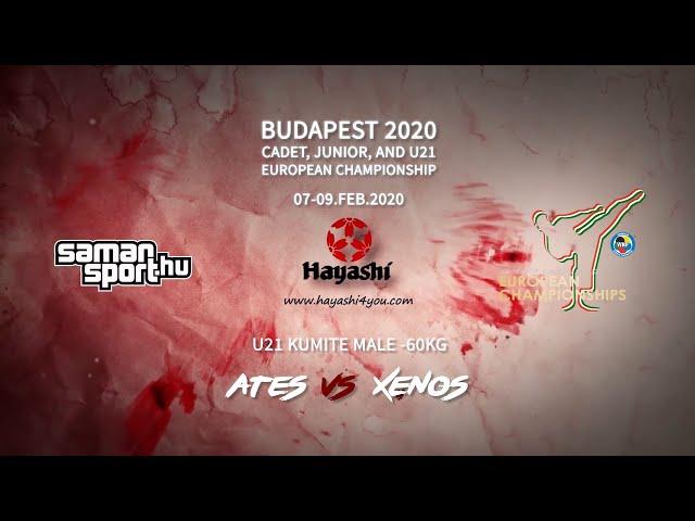 Karate WKF 2020 Budapest - Ates Omer Faruk vs Xenos Christos-Stefanos - U21 Kumite Male -60kg Final