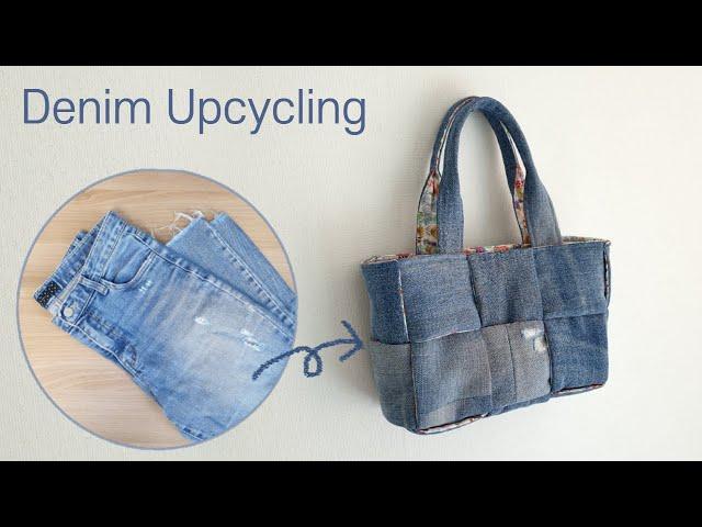 DIY 안 입는 청바지로 위빙백 만들기/청바지 업사이클링 - How to make a Weaving Tote Bag out of old denim