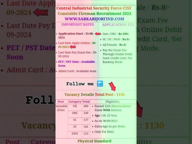 CISF constable fireman recruitment 2024 #cisf #cisffireman #cisfconstable #sscgd #sscgdconstable