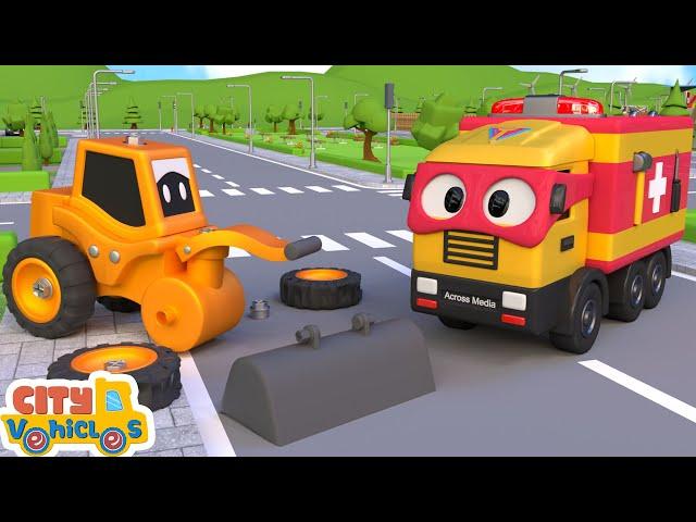 Super Ambulance Truck rescue bulldozer -Excavator,Bulldozer, crane truck and loader for kids.