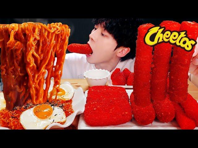 ASMR MUKBANG CHEETOS RICE CAKE, Cheese Fire Noodles, Hash Brown, Corn Dog, recipe ! eating