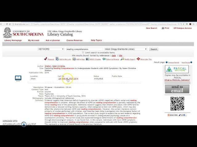 Searching the USCA Library Catalog for Reading Strategies